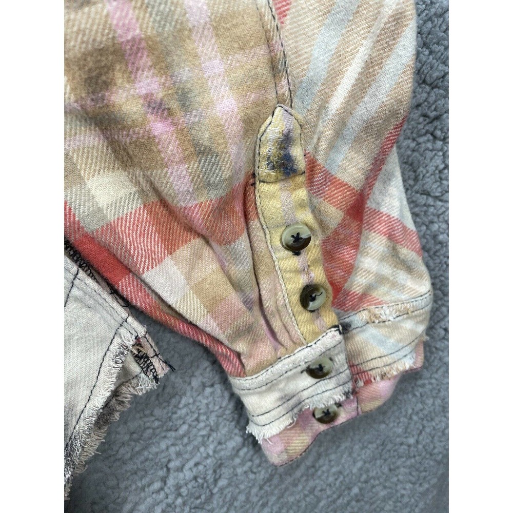 Free People Forever Plaid Shirt Boxy Raw Hem Distressed Button Down Shirt Large - Picture 8 of 11